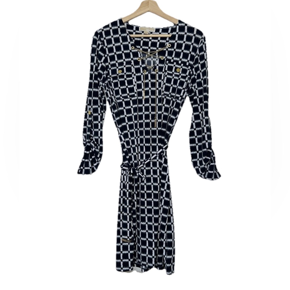 Michael Kors Navy Blue Chain Lace Up Stretch Dress Sz. M
